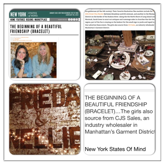 Local designers Frieda and Nellie manufacture in NYC and talk to magazine New York States of Mind LLC about how they source in the Garment Center (at CJS Sales Ltd: Crafts, Jewelry, Supplies) and other NYC locations! 